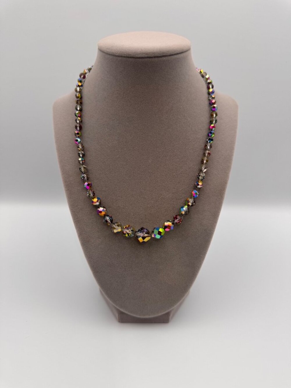 Vintage Watermelon AB Aurora Borealis Crystal Graduated Bead Necklace 17”